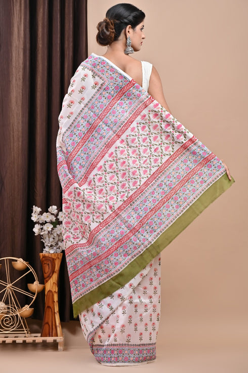 Elegant Hand Block Print Chanderi Silk Saree (CHSAR20)
